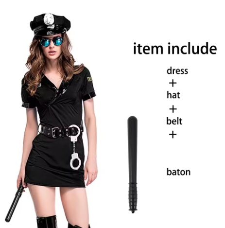 Halloween Sexy Policewoman Officer Costume Women Police Role Play Fancy Dress